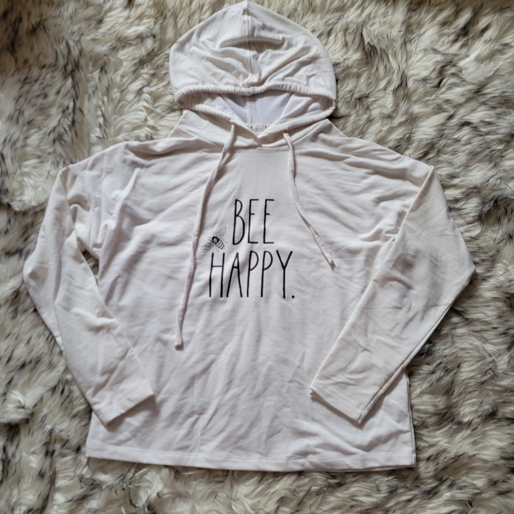 Rae Dunn Yellow Stripped Bee Happy Long Sleeve Top XS